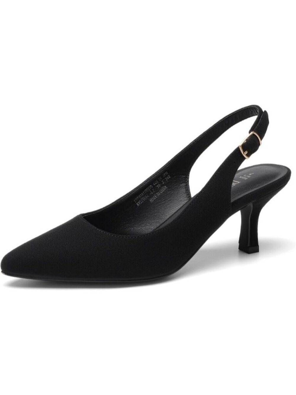 Women's Black Faux Leather Kitten Closed Pointed Toe Sexy Slingback Heel Pump